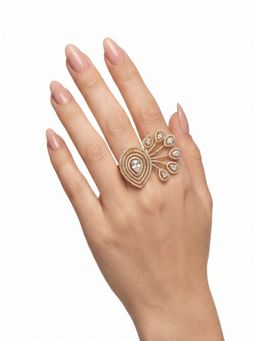 Adwitiya - Peacock-Inspired Crystal Adjustable Statement Ring