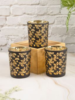 Voncasa - Glass T Light Candle Holders Pack Of 3 - Black