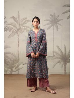 CHARU MAKKAR - Summer Love Teal Blue Full Sleeves Mul Kurta With Palazzo
