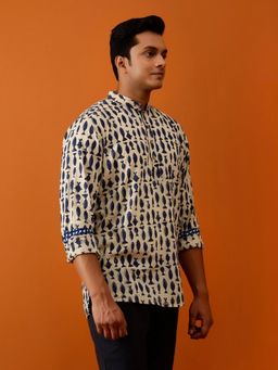 AAVYAM - Beige Handblock Print Cotton Short Kurta