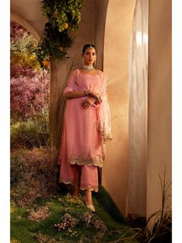 CHARU MAKKAR - Eliza Light Pink Sleeveless Chanderi Kurta with Palazzo and Dupatta