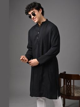 AAVYAM - Black Silk-Blend Textured Kurta