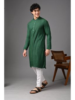 AAVYAM - Emerald Green Textured Silk Kurta