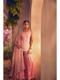 CHARU MAKKAR - Falak Light Pink Sleeveless Chanderi Kurta with Gharara and Dupatta