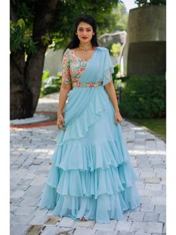 Fiorebymalar - Blue Layered Skirt with Top and Dupatta