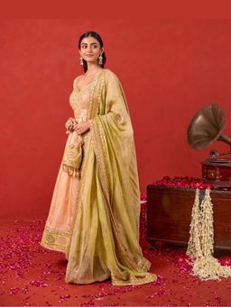 Taro India - Peach Inaayat Anarkali Kurta with Pant and Dupatta