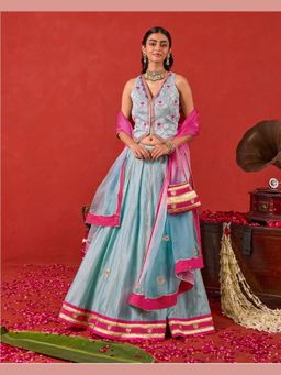 Taro India - Blue Aayat Lehenga with Blouse and Dupatta