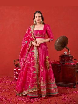 Taro India - Pink Nayaab Lehenga with Blouse and Dupatta