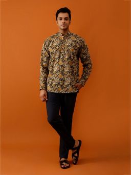 AAVYAM - Olive Floral Cotton Short Kurta