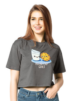 Juliet - Women Grey Friends Forever Oversized Cropped T-Shirt