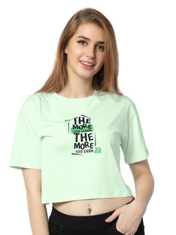 Juliet - Women Green Learn and Earn Oversized Cropped T-Shirt