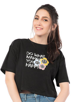 Juliet - Women Black Joyful Threads Oversized Cropped T-Shirt