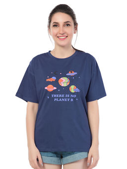 Juliet - Women Navy Blue Planet B Relaxed Fit T-shirt