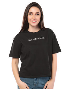 Juliet - Women Black Nice Humans Unite Relaxed Fit T-shirt