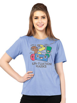 Juliet - Women Blue Punny Punctuation Relaxed Fit T-shirt