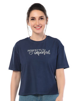 Juliet - Women Navy Blue Uniquely You Relaxed Fit T-shirt
