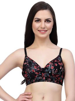 Cukoo - Lightly Padded Black Floral Printed Everyday Bra