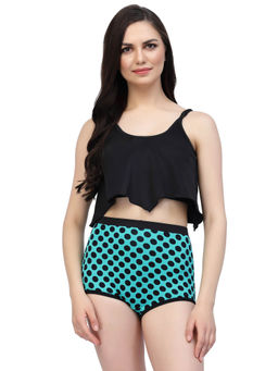 Cukoo - Padded Sea Green Polka Dot Two Piece Tankini Swimwear (Set of 2)