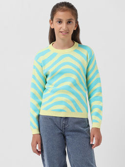 VERO MODA - Girls Abstract Print Blue Sweater