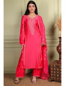 SAROJ - Pink Embroidered Kurta with Palazzo and Dupatta