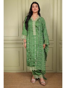 SAROJ - Green Embroidered Kurta with Palazzo and Dupatta