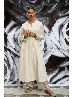 Label Niti Bothra - Ivory Applique Frock Style Anarkali with Pant