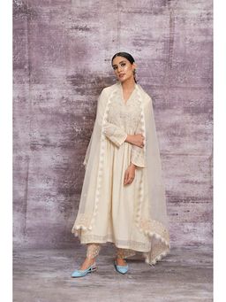 Label Niti Bothra - Ivory Dori Paisley Frock Style Anarkali with Palazzo and Dupatta