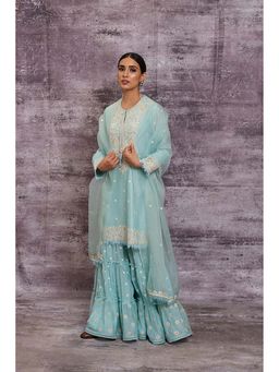 Label Niti Bothra - Blue Dori Paisley Kurti with Sharara and Dupatta