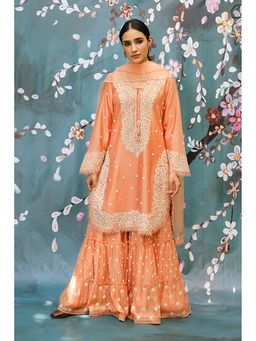 Label Niti Bothra - Peach Dori Paisley Kurta with Sharara and Dupatta