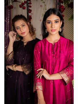 Label Niti Bothra - Wine Gold Tikki Anarkali with Palazzo