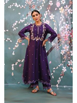 Label Niti Bothra - Purple French Knot Anarkali with Palazzo
