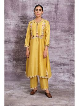 Label Niti Bothra - Yellow French Knot Handkerchief Style Anarkali with Palazzo