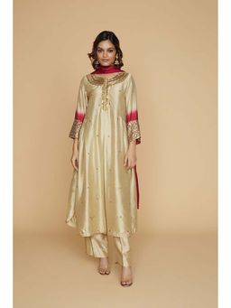 Label Niti Bothra - Ivory Maroon Ombre Heavy Pitta Kurta with Palazzo
