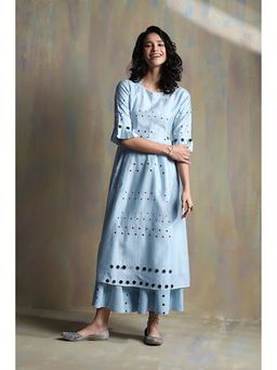 Charkhee - Cool Blue Pleated Sleeves Kurta and Pant