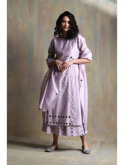 Charkhee - Lilac Pleated Sleeves Kurta with Pant and Dupatta