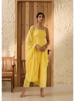 Saanjh by Lea - Aarya Yellow Embroidered Georgette Kurta with Pant