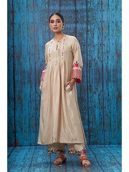 Label Niti Bothra - Ivory Applique Lotus Sleeves Anarkali with Palazzo