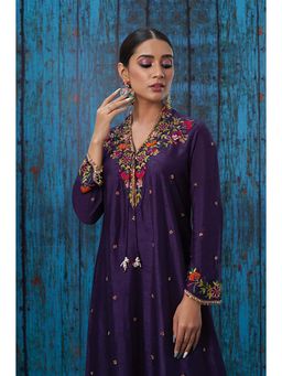 Label Niti Bothra - Purple Multicolour French Knot Anarkali with Palazzo and Dupatta