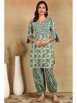 TAHILIYA - Bottle Green Bagru Printed Kurta with Pant Co-Ord's