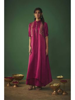 MEHAK MURPANA - Magenta Pink Mirror Embroidered Kurta and Palazzos Set