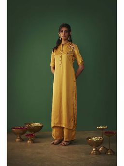 MEHAK MURPANA - Mustard Yellow Mukaish Embroidered Kurta and Palazzos Set