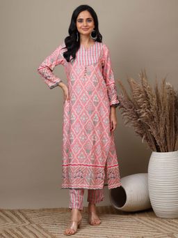 SAROJ - Pink Printed Kurta with Pant for Ethnic Wear