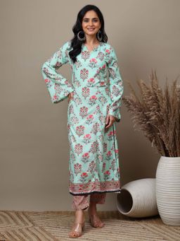 SAROJ - Green Printed Kurta with Pant for Ethnic Wear