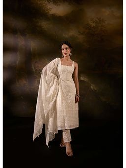 Saanjh by Lea - Sajoon White Organza Chikankari Corset Anarkali Suit Set