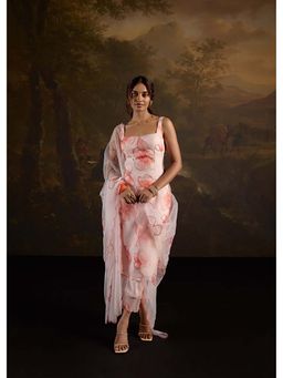 Saanjh by Lea - Zayra Pink Floral Print Embellished Straight Kurta with Pant and Dupatta