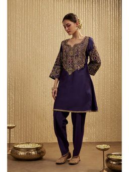 MEHAK MURPANA - Purple Silk Chanderi Short Kurta and Pants Set