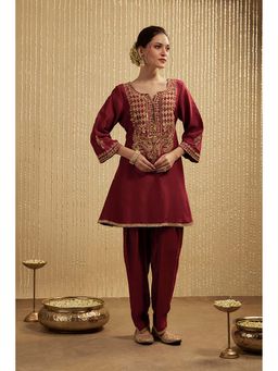 MEHAK MURPANA - Red Short Silk Chanderi Kurta Pants Set
