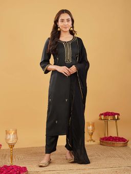 Zuri - Black Gota Pati Festive Embroidered Kurta with Pant and Dupatta