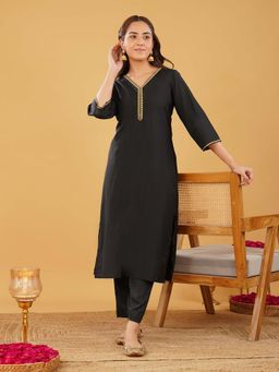Zuri - Black Silk Blend Golden Lace Kurta with Pant