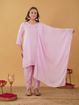 Zuri - Pink Embroidery Short Kurta with Dhoti and Dupatta